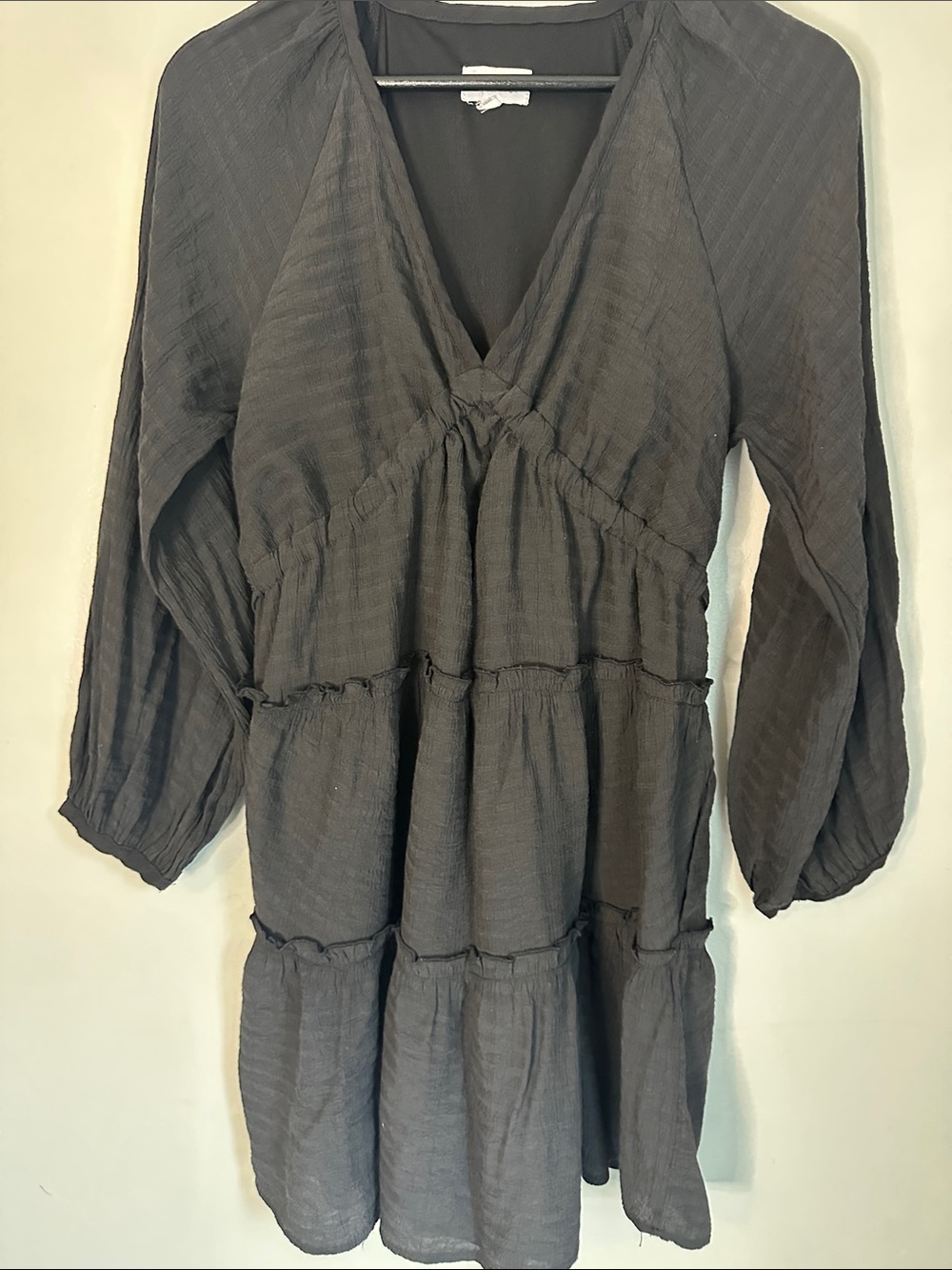 Merci Short Black Bohemian Dress with Drawstring and Ties for Bust Line, Medium